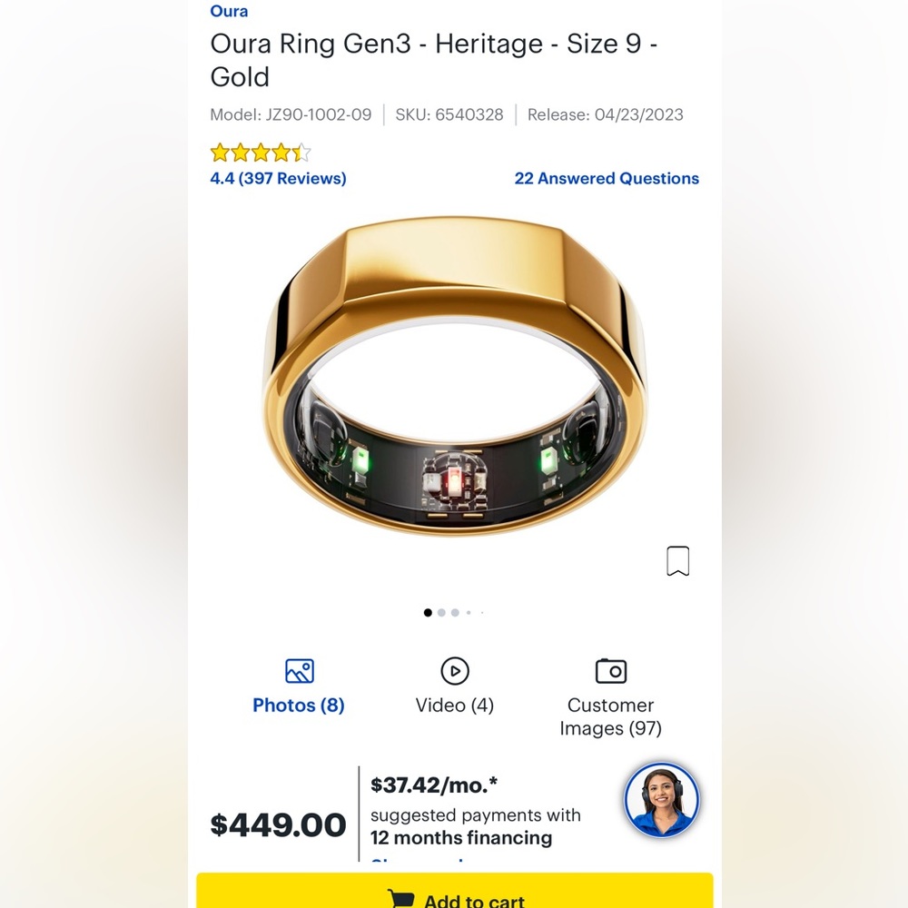 Oura Ring Gen3 - Heritage - Size 9 - Gold